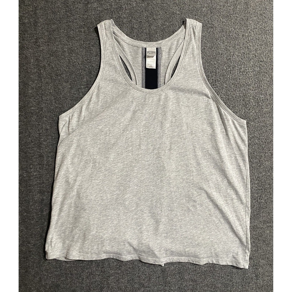 Victoria Sport Pink Tank Top Womens Gray Racerback Knot Back Size L